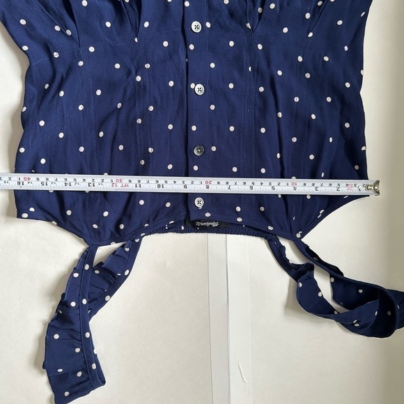 MADEWELL Ruffle-Strap Button-Front Dress in Polka Dot navy white size 2 - Picture 8 of 13